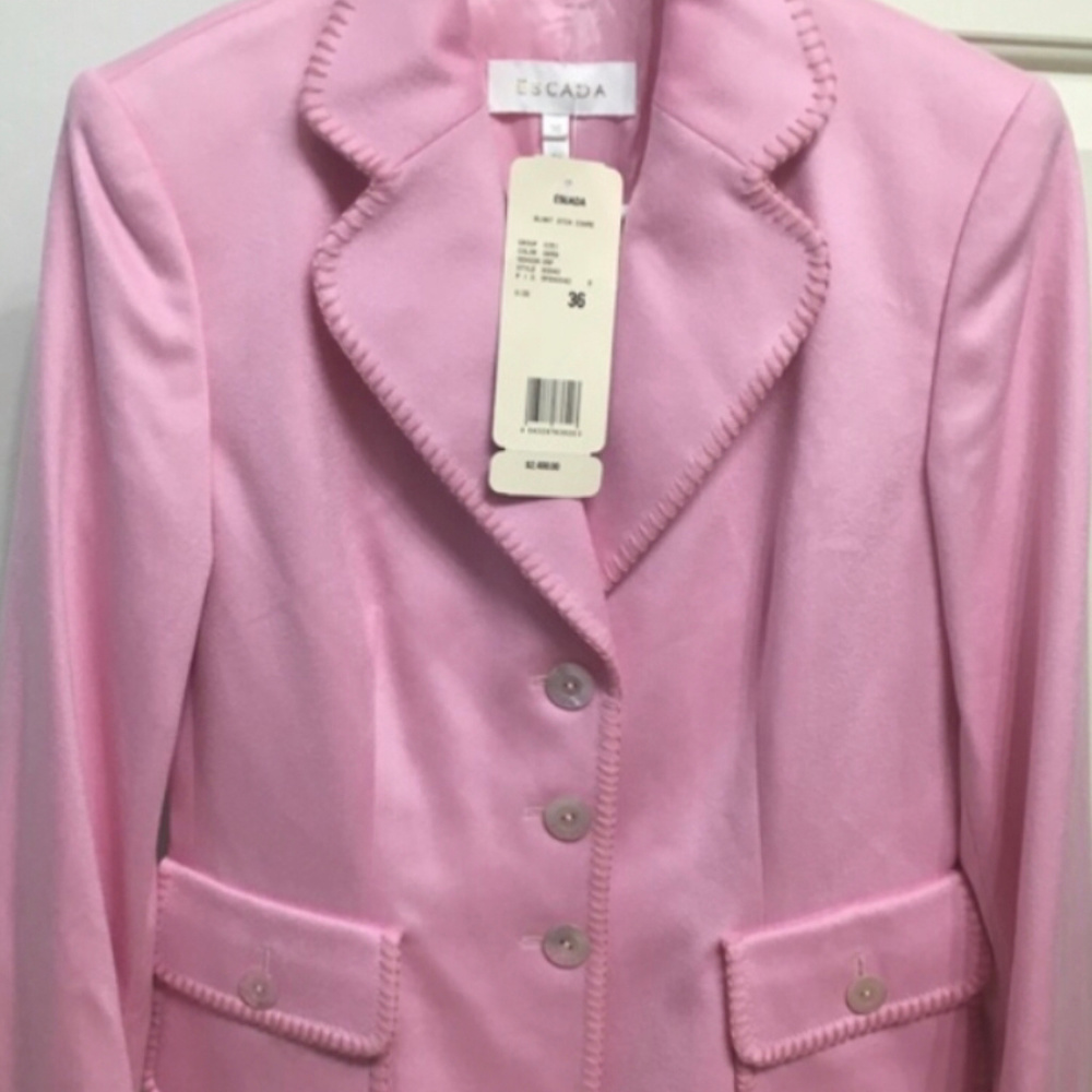 Escada Jacket.  Pink blanket stitch cashmere.